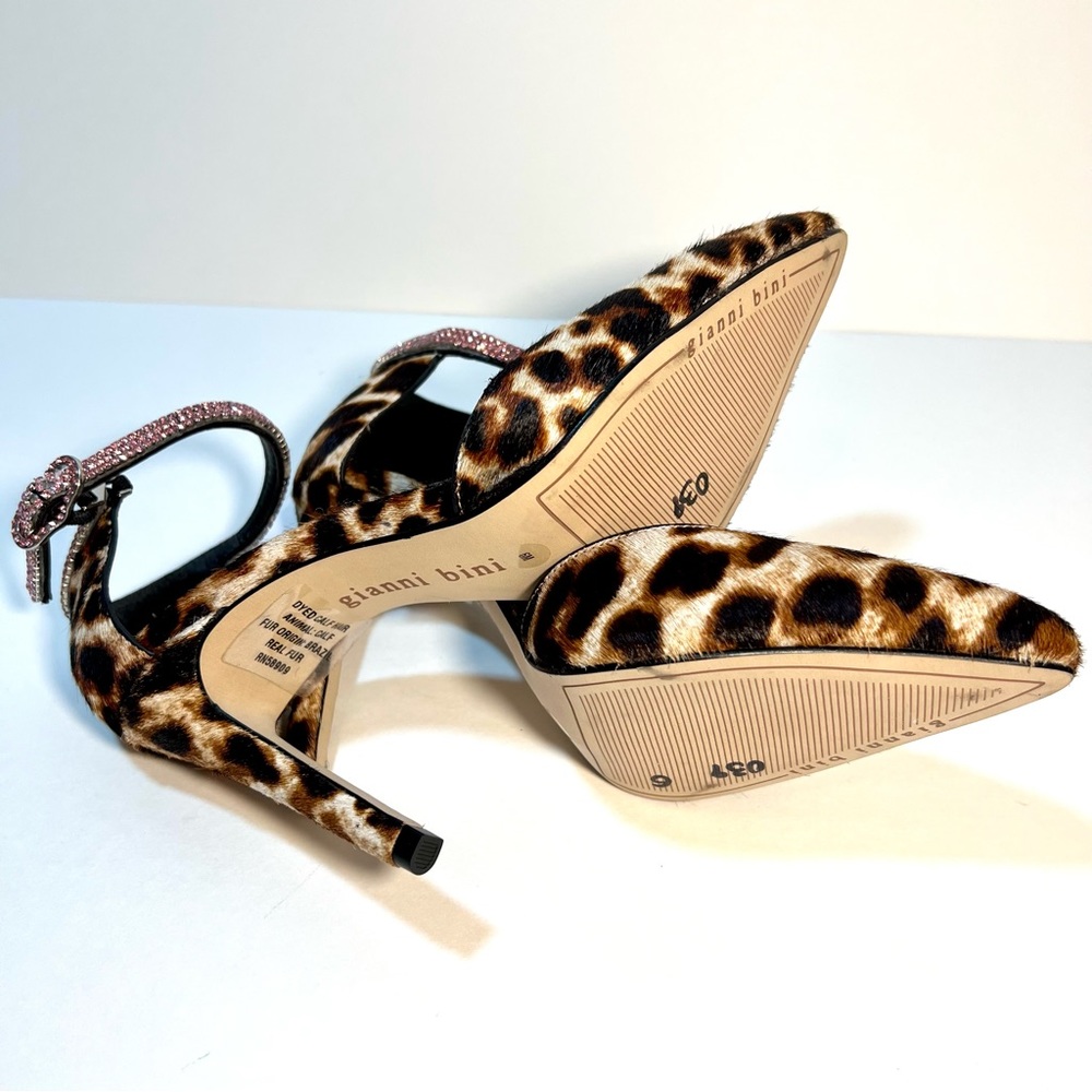 Gianni Bini Jesika Leopard Print Calf Hair Bling Ankle Strap Pumps sz 6 M - Picture 11 of 11